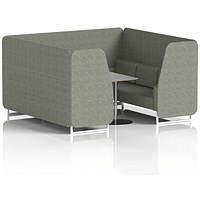 Brixworth 6 Seater Booth with Table, White Legs, Grey/Silver Table, Rivet Fabric, Vitreous Panels And Sofa