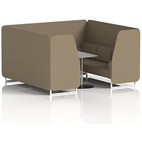 Brixworth 6 Seater Booth with Table, White Legs, Grey/Silver Table, Main Line Flax Fabric, Bank Panels And Sofa
