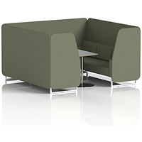 Brixworth 6 Seater Booth with Table, White Legs, Grey/Silver Table, Main Line Flax Fabric, Monument Panels And Sofa
