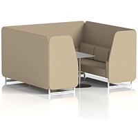 Brixworth 6 Seater Booth with Table, White Legs, Grey/Silver Table, Main Line Flax Fabric, Upminster Panels And Sofa