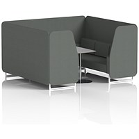 Brixworth 6 Seater Booth with Table, White Legs, Grey/Silver Table, Sumi Fabric, Kobe Panels And Sofa