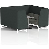 Brixworth 6 Seater Booth with Table, White Legs, Grey/Silver Table, Rivet Fabric, Charcoal Panels And Vitreous Sofa