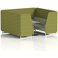 Brixworth 6 Seater Booth with Table, White Legs, Grey/Silver Table, Rivet Fabric, Olive Panels And Burnish Sofa