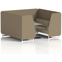 Brixworth 6 Seater Booth with Table, White Legs, Grey/Silver Table, Main Line Flax Fabric, Bank Panels And Upminster Sofa