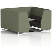Brixworth 6 Seater Booth with Table, White Legs, Grey/Silver Table, Main Line Flax Fabric, Monument Panels And Temple Sofa