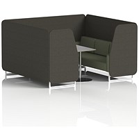 Brixworth 6 Seater Booth with Table, White Legs, Grey/Silver Table, Main Line Flax Fabric, Temple Panels And Monument Sofa