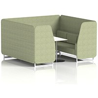Brixworth 6 Seater Booth with Table, White Legs, White/Silver Table, Rivet Fabric, Burnish Panels And Sofa