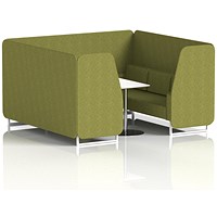 Brixworth 6 Seater Booth with Table, White Legs, White/Silver Table, Rivet Fabric, Olive Panels And Sofa