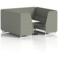 Brixworth 6 Seater Booth with Table, White Legs, White/Silver Table, Rivet Fabric, Vitreous Panels And Sofa