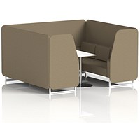 Brixworth 6 Seater Booth with Table, White Legs, White/Silver Table, Main Line Flax Fabric, Bank Panels And Sofa