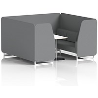 Brixworth 6 Seater Booth with Table, White Legs, White/Silver Table, Synergy Fabric, Partner Panels And Sofa