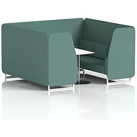 Brixworth 6 Seater Booth with Table, White Legs, White/Silver Table, Sumi Fabric, Handa Panels And Sofa