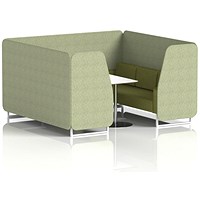 Brixworth 6 Seater Booth with Table, White Legs, White/Silver Table, Rivet Fabric, Burnish Panels And Olive Sofa