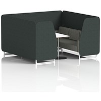 Brixworth 6 Seater Booth with Table, White Legs, White/Silver Table, Rivet Fabric, Charcoal Panels And Vitreous Sofa