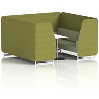 Brixworth 6 Seater Booth with Table, White Legs, White/Silver Table, Rivet Fabric, Olive Panels And Burnish Sofa