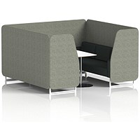 Brixworth 6 Seater Booth with Table, White Legs, White/Silver Table, Rivet Fabric, Vitreous Panels And Charcoal Sofa