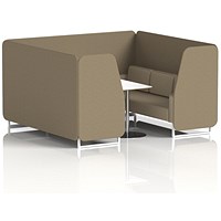 Brixworth 6 Seater Booth with Table, White Legs, White/Silver Table, Main Line Flax Fabric, Bank Panels And Upminster Sofa