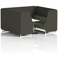 Brixworth 6 Seater Booth with Table, White Legs, White/Silver Table, Main Line Flax Fabric, Temple Panels And Monument Sofa