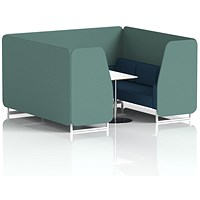 Brixworth 6 Seater Booth with Table, White Legs, White/Silver Table, Sumi Fabric, Handa Panels And Uto Sofa