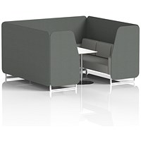 Brixworth 6 Seater Booth with Table, White Legs, White/Silver Table, Sumi Fabric, Kobe Panels And Tokyo Sofa