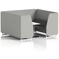 Brixworth 6 Seater Booth with Table, White Legs, White/Silver Table, Sumi Fabric, Tokyo Panels And Kobe Sofa