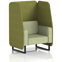Brixworth 1 Seater Open Booth, Black Legs, Rivet Fabric, Olive Panels And Burnish Sofa