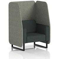Brixworth 1 Seater Open Booth, Black Legs, Rivet Fabric, Vitreous Panels And Charcoal Sofa