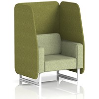 Brixworth 1 Seater Open Booth, White Legs, Rivet Fabric, Olive Panels And Burnish Sofa