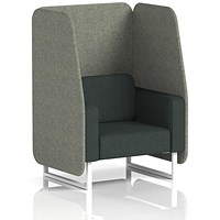 Brixworth 1 Seater Open Booth, White Legs, Rivet Fabric, Vitreous Panels And Charcoal Sofa