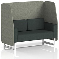 Brixworth 2 Seater Open Booth, White Legs, Rivet Fabric, Vitreous Panels And Charcoal Sofa