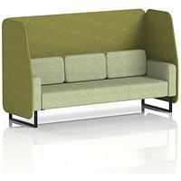 Brixworth 3 Seater Open Booth, Black Legs, Rivet Fabric, Olive Panels And Burnish Sofa
