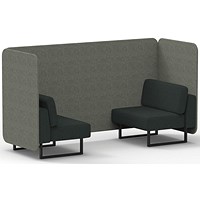Brixworth 2 Seater Bench Booth, Black Legs, Rivet Fabric, Vitreous Panels And Charcoal Sofa