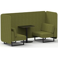 Brixworth 2 Seater Bench Booth With Table, Black Legs, Black Table, Rivet Fabric, Olive Panels And Sofa