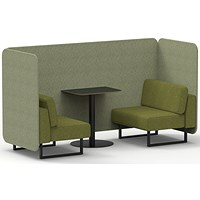 Brixworth 2 Seater Bench Booth With Table, Black Legs, Black Table, Rivet Fabric, Burnish Panels And Olive Sofa