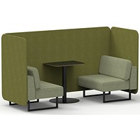 Brixworth 2 Seater Bench Booth With Table, Black Legs, Black Table, Rivet Fabric, Olive Panels And Burnish Sofa