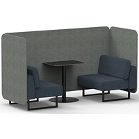 Brixworth 2 Seater Bench Booth With Table, Black Legs, Black Table, Rivet Fabric, Prime Panels And Crucible Sofa