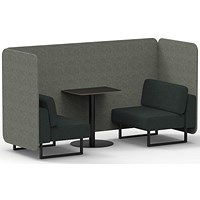 Brixworth 2 Seater Bench Booth With Table, Black Legs, Black Table, Rivet Fabric, Vitreous Panels And Charcoal Sofa