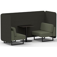 Brixworth 2 Seater Bench Booth With Table, Black Legs, Black Table, Main Line Flax Fabric, Temple Panels And Monument Sofa