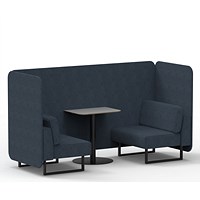 Brixworth 2 Seater Bench Booth With Table, Black Legs, Grey Table With Black Leg, Rivet Fabric, Crucible Panels And Sofa