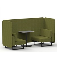 Brixworth 2 Seater Bench Booth With Table, Black Legs, Grey Table With Black Leg, Rivet Fabric, Olive Panels And Sofa