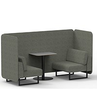 Brixworth 2 Seater Bench Booth With Table, Black Legs, Grey Table With Black Leg, Rivet Fabric, Vitreous Panels And Sofa