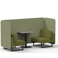 Brixworth 2 Seater Bench Booth With Table, Black Legs, Grey Table With Black Leg, Rivet Fabric, Burnish Panels And Olive Sofa