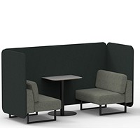 Brixworth 2 Seater Bench Booth With Table, Black Legs, Grey Table With Black Leg, Rivet Fabric, Charcoal Panels And Vitreous Sofa