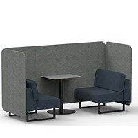 Brixworth 2 Seater Bench Booth With Table, Black Legs, Grey Table With Black Leg, Rivet Fabric, Vitreous Panels And Charcoal Sofa