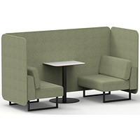 Brixworth 2 Seater Bench Booth With Table, Black Legs, White Table With Black Leg, Rivet Fabric, Burnish Panels And Sofa