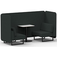 Brixworth 2 Seater Bench Booth With Table, Black Legs, White Table With Black Leg, Rivet Fabric, Charcoal Panels And Sofa