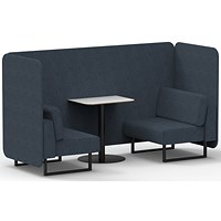 Brixworth 2 Seater Bench Booth With Table, Black Legs, White Table With Black Leg, Rivet Fabric, Crucible Panels And Sofa