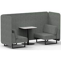 Brixworth 2 Seater Bench Booth With Table, Black Legs, White Table With Black Leg, Rivet Fabric, Prime Panels And Sofa