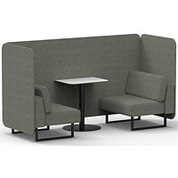 Brixworth 2 Seater Bench Booth With Table, Black Legs, White Table With Black Leg, Rivet Fabric, Vitreous Panels And Sofa