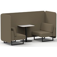Brixworth 2 Seater Bench Booth With Table, Black Legs, White Table With Black Leg, Main Line Flax Fabric, Bank Panels And Sofa